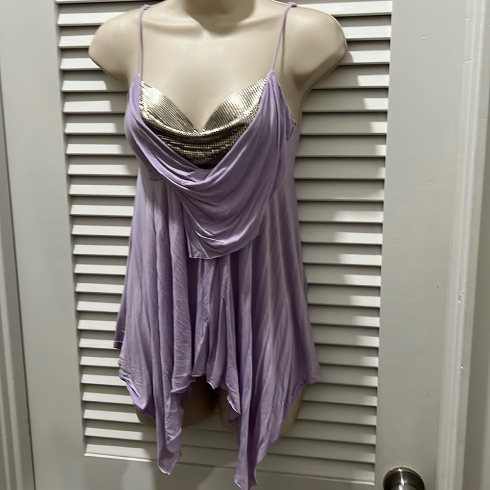 spaghetti strap top w/metal mesh